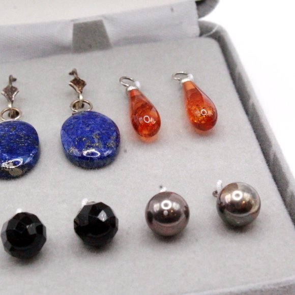 Sterling Silver Lapis Onyx Multi Stones Interchangeable NOS Dangle Drop Earrings - Picture 10 of 11